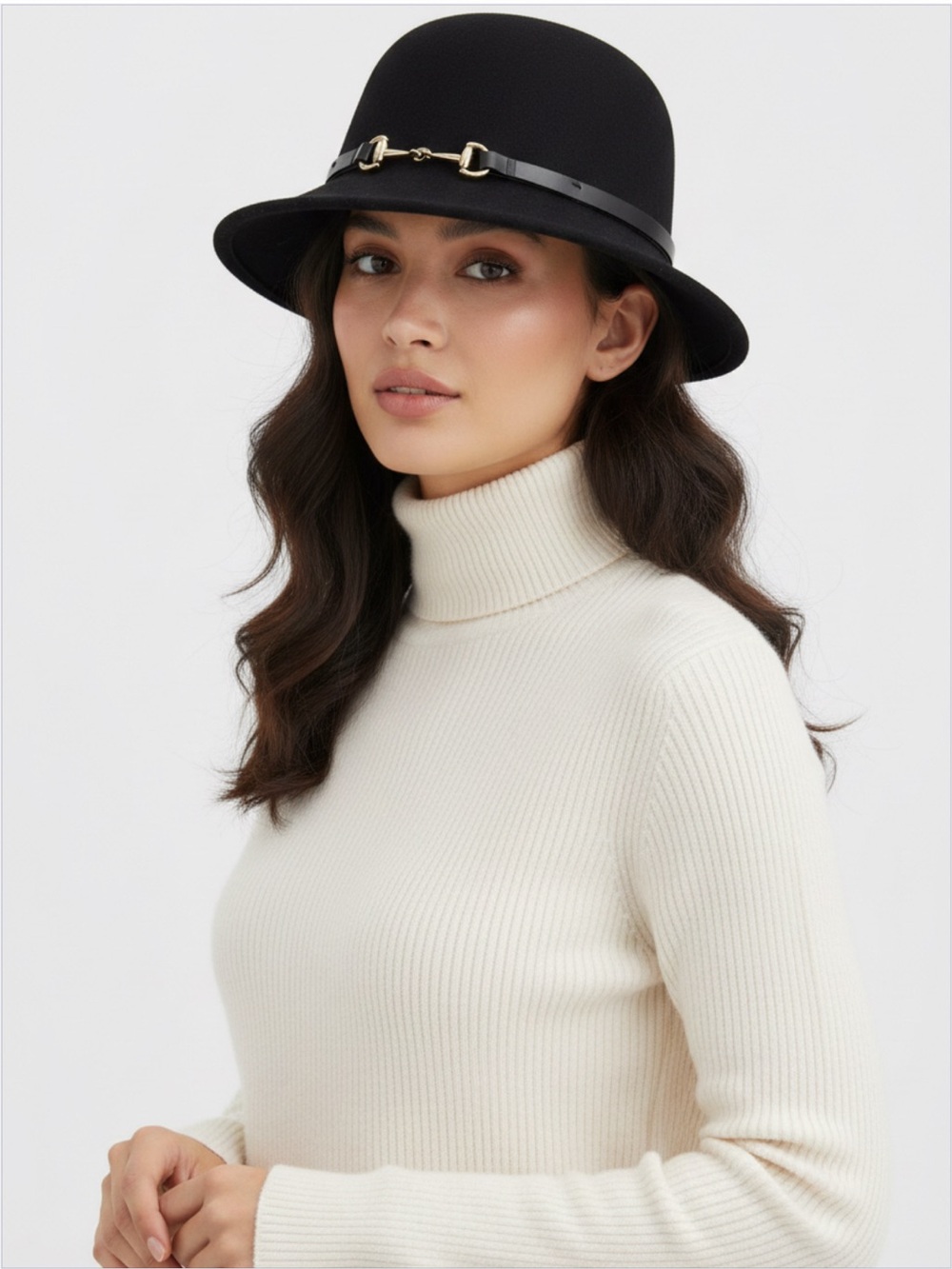 NWT Giani Bernini Black Cloche Hat with Gold-Tone Bit